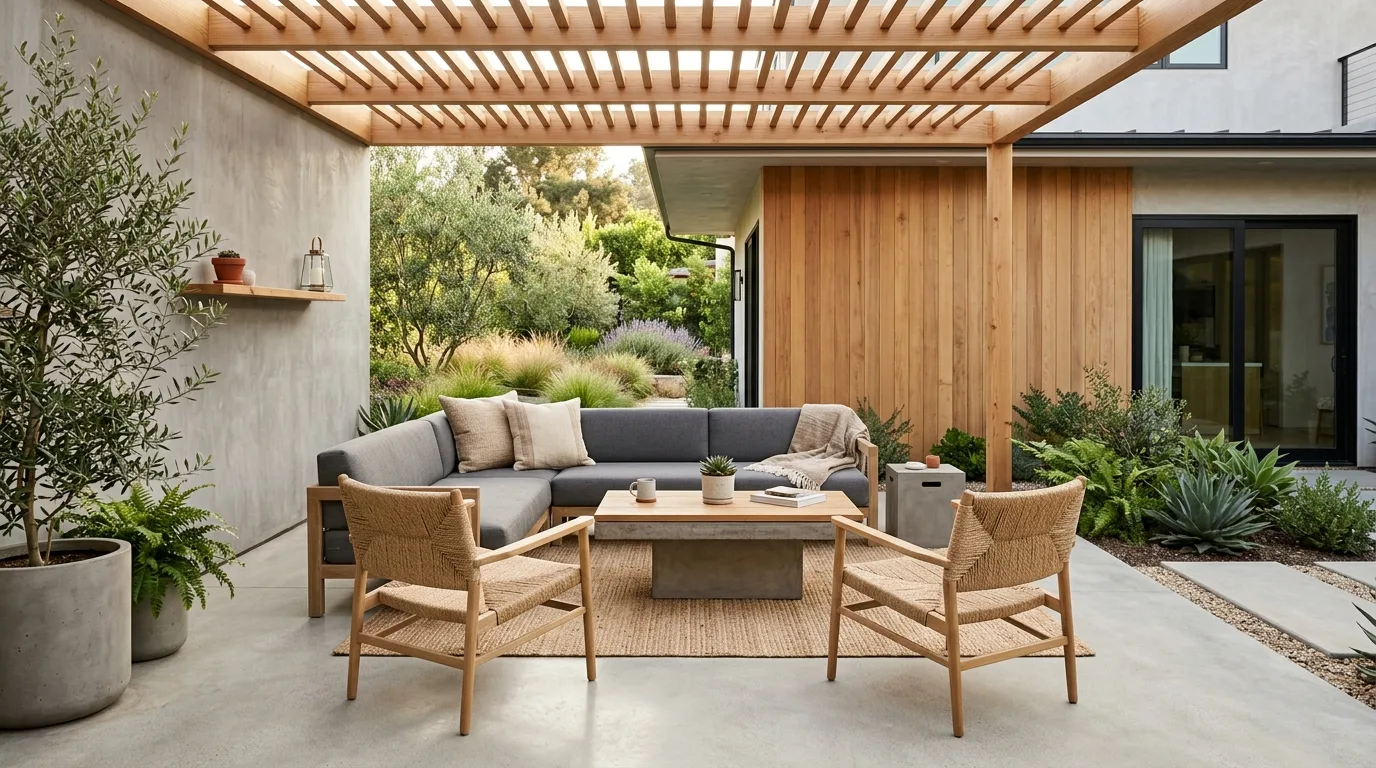 Concrete Patio with Wooden Accents